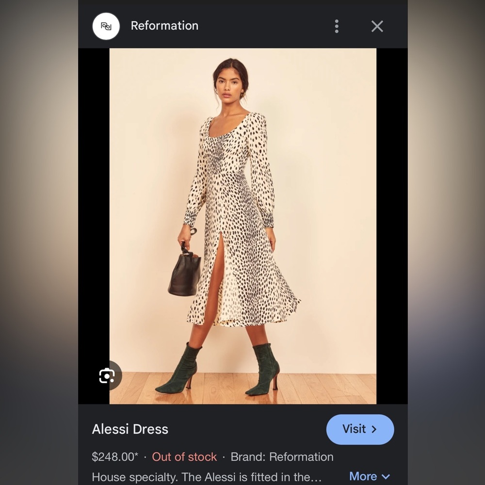 Reformation Black and White animal print Long Sleeve Dress